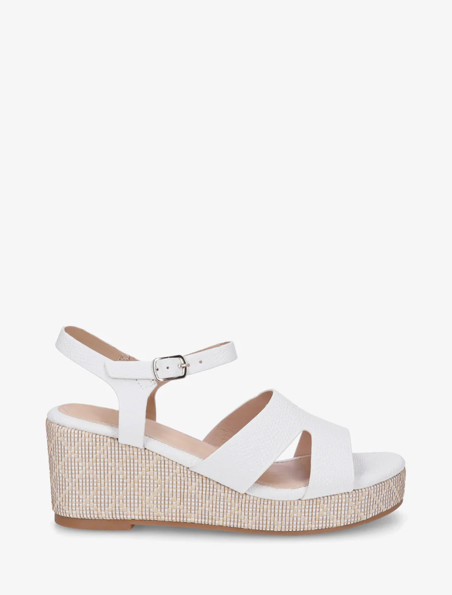Slangenprint sleehak sandalen - Wit