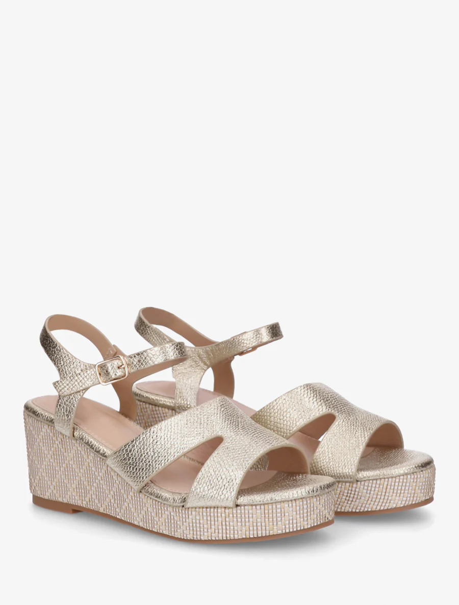 Slangenprint sleehak sandalen - Goud - Image 4