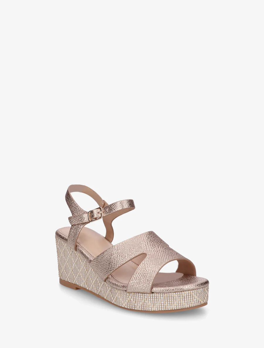 Slangenprint sleehak sandalen - Roségoud - Image 2