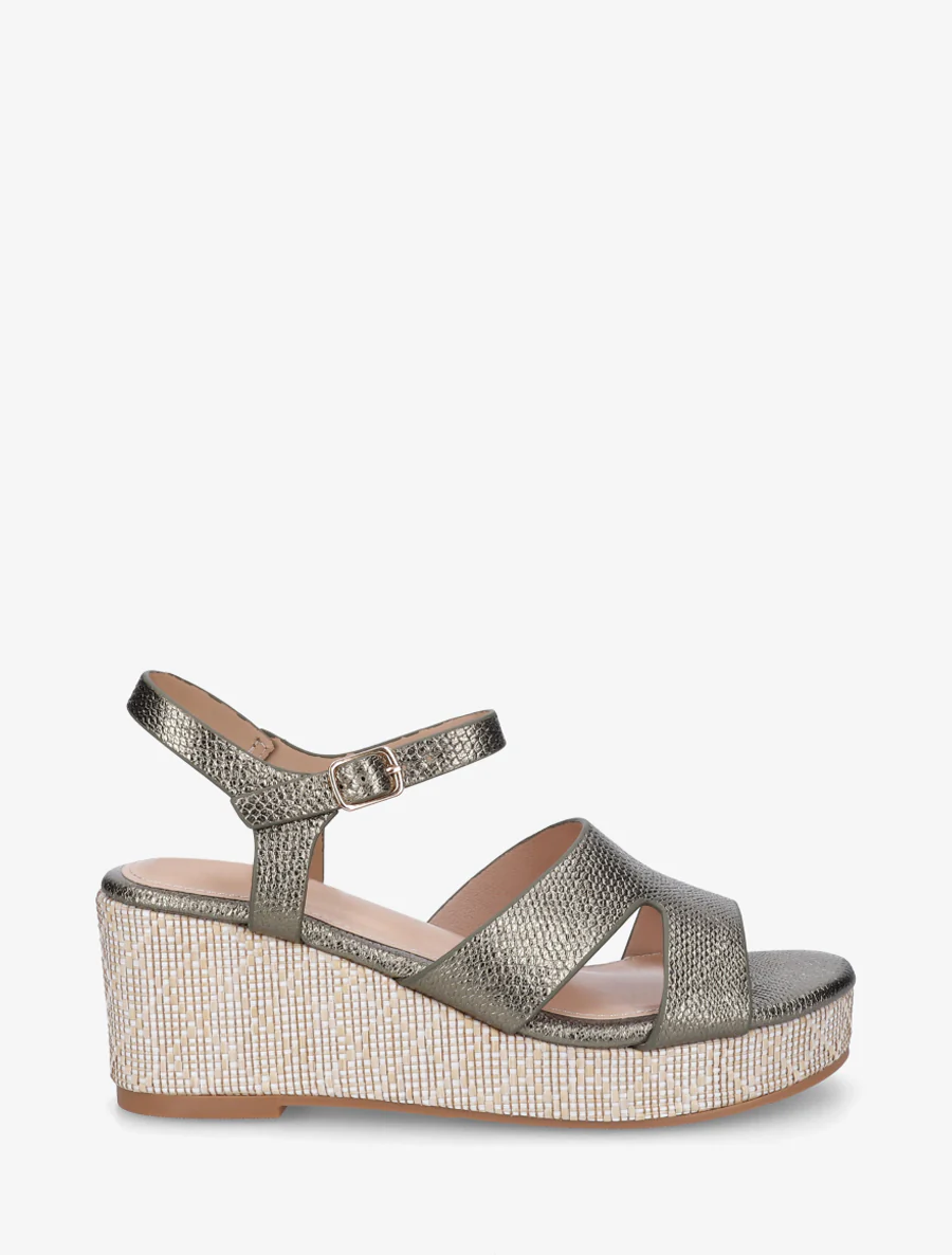 Slangenprint sleehak sandalen - Kaki