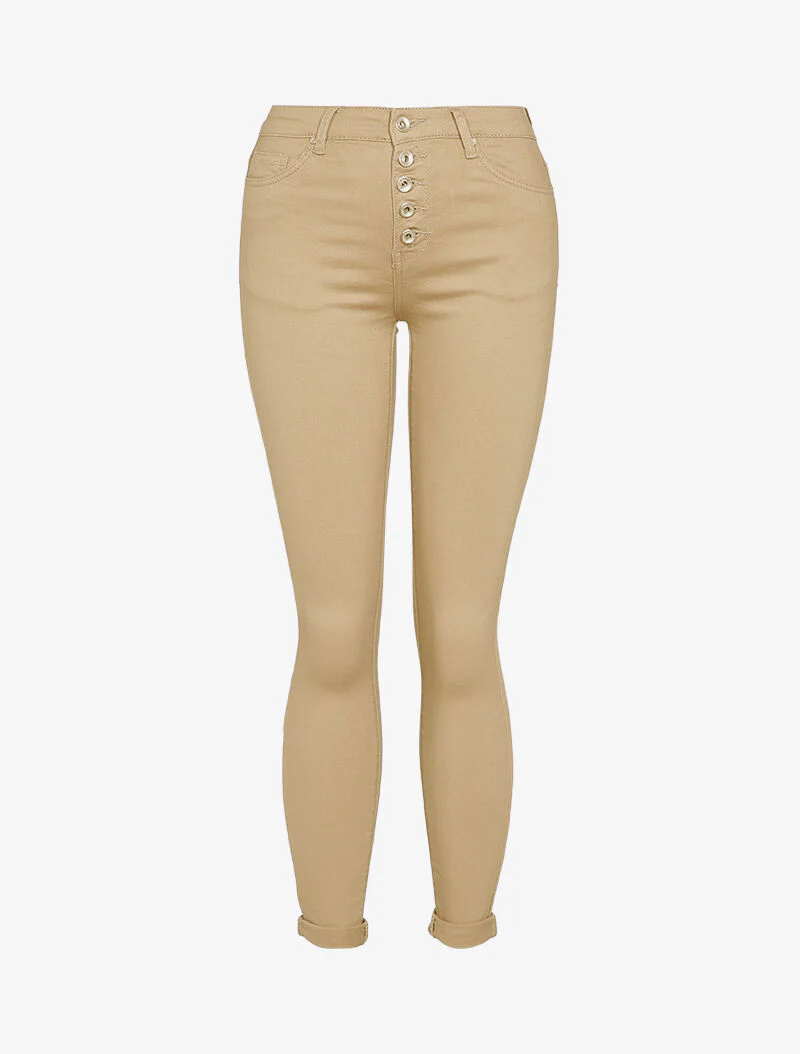 Slanke jeans met knoopsluiting - Beige