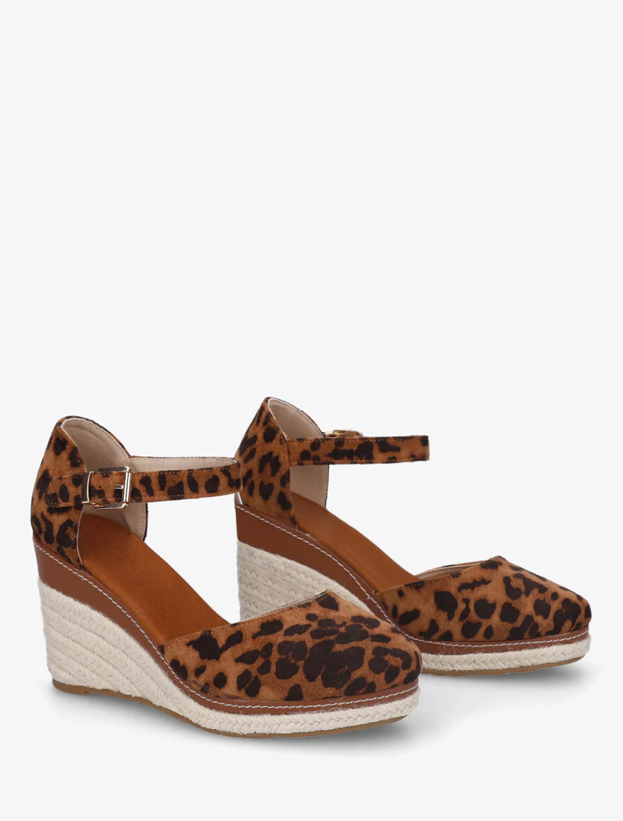 Sleehak espadrilles in suèdine met luipaardprint - Kameel - Image 4