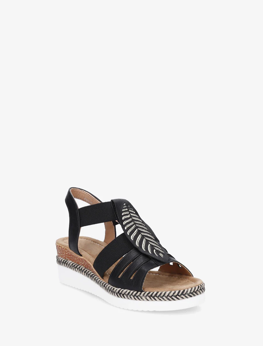 Sleehak sandalen met bladmotief - Zwart - Image 2