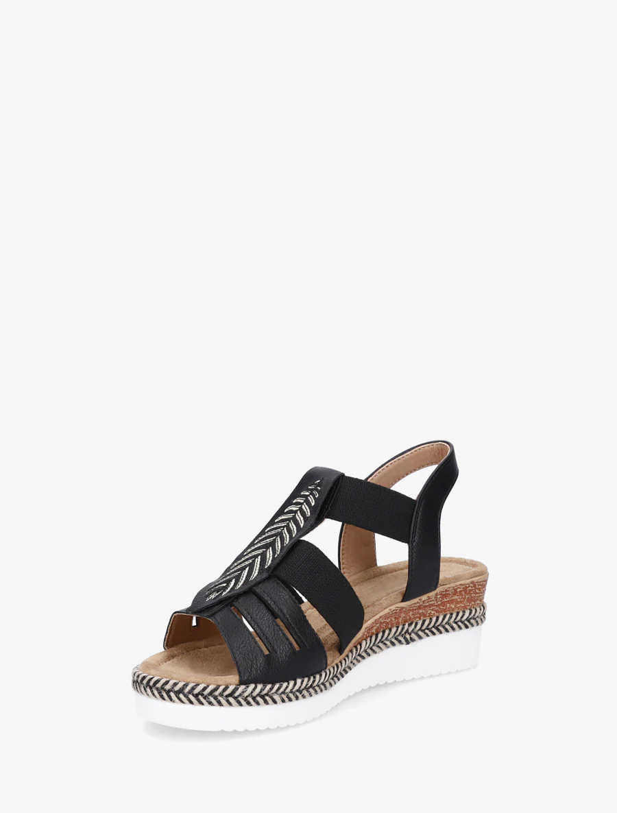 Sleehak sandalen met bladmotief - Zwart - Image 3