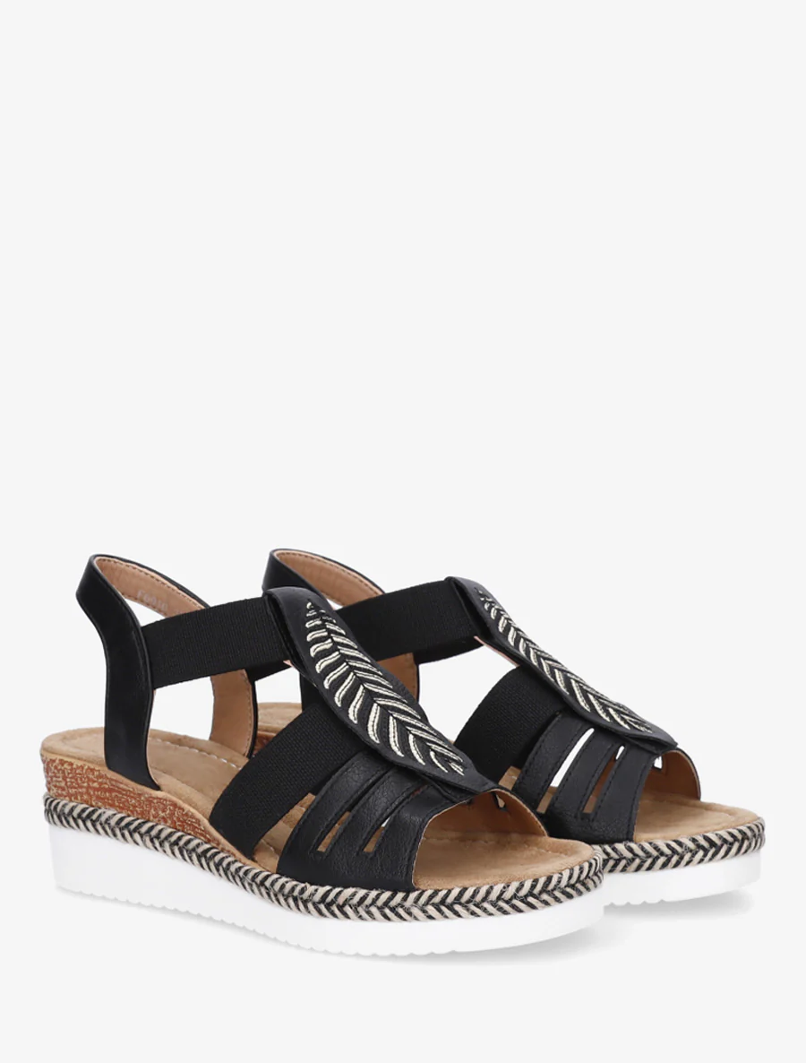 Sleehak sandalen met bladmotief - Zwart - Image 4