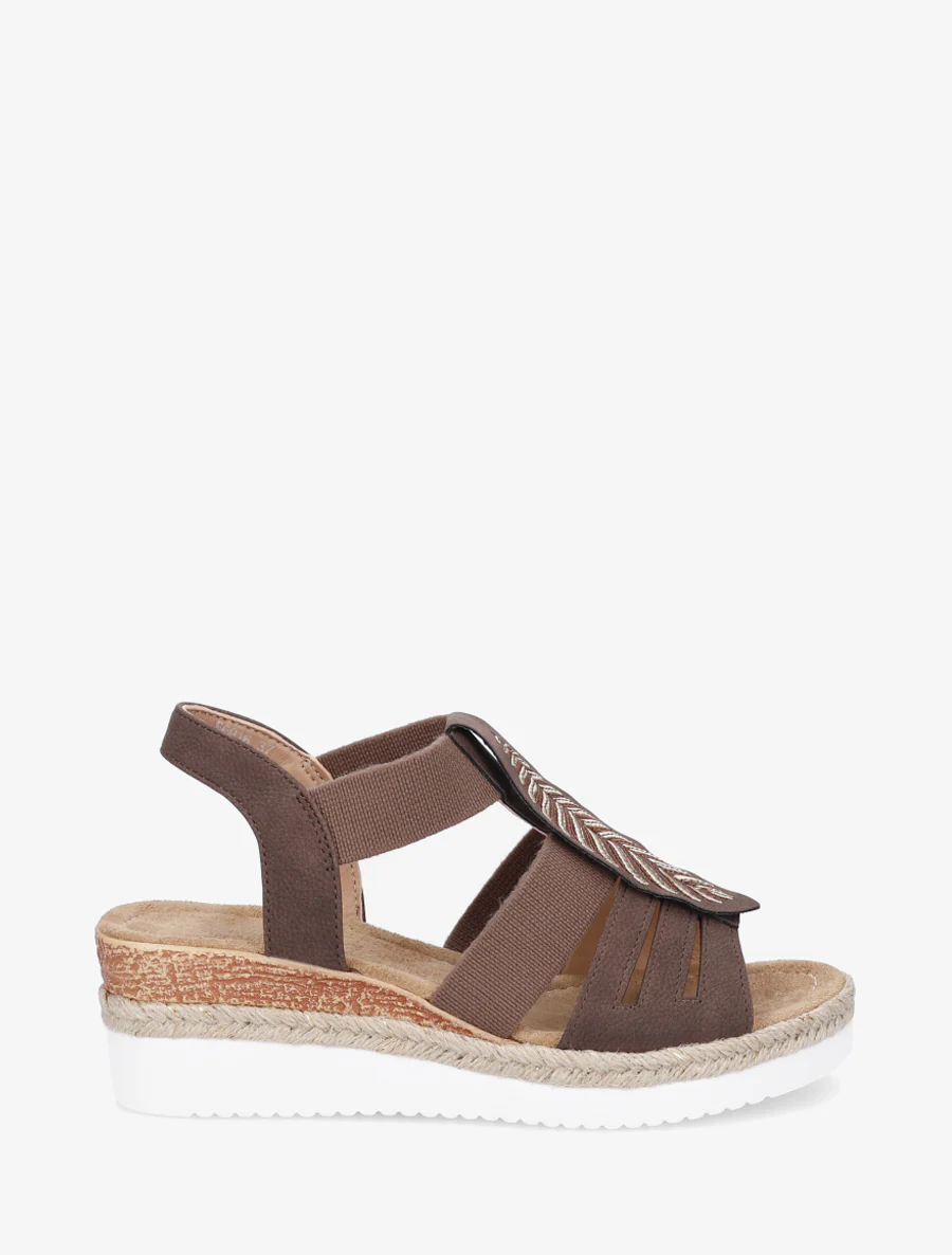 Sleehak sandalen met bladmotief - Bruin