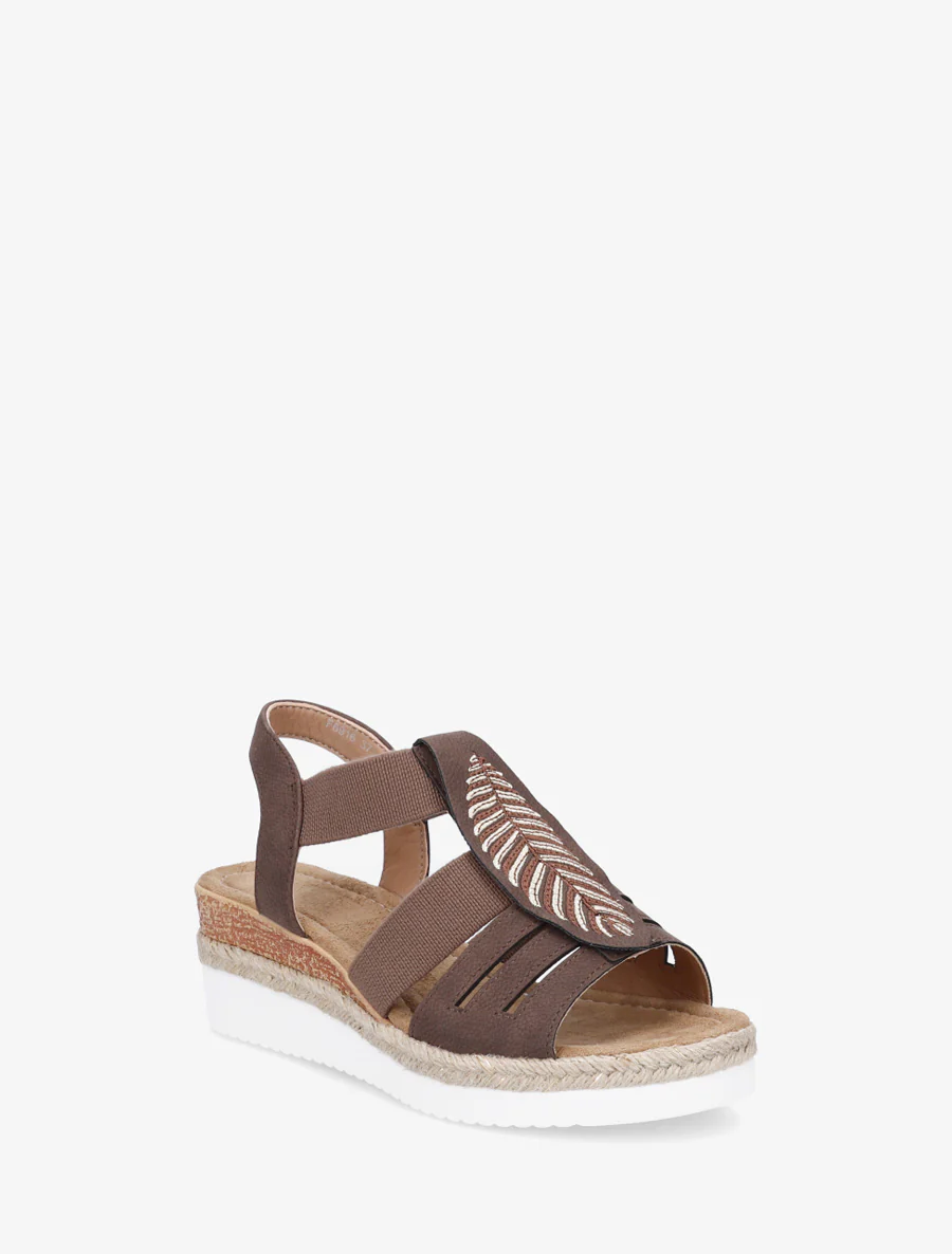 Sleehak sandalen met bladmotief - Bruin - Image 2