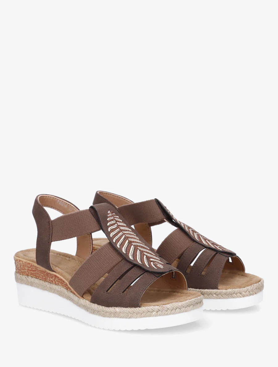 Sleehak sandalen met bladmotief - Bruin - Image 4