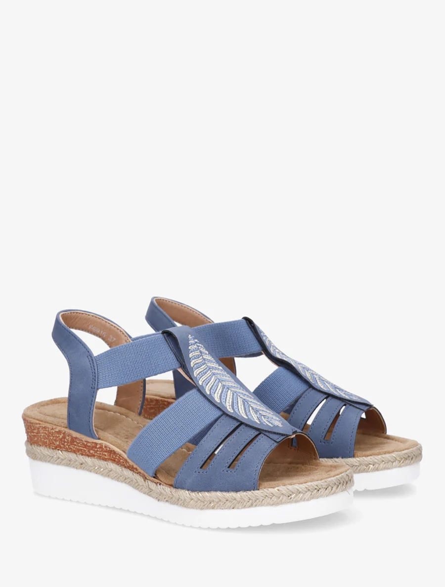Sleehak sandalen met bladmotief - Blauw - Image 4