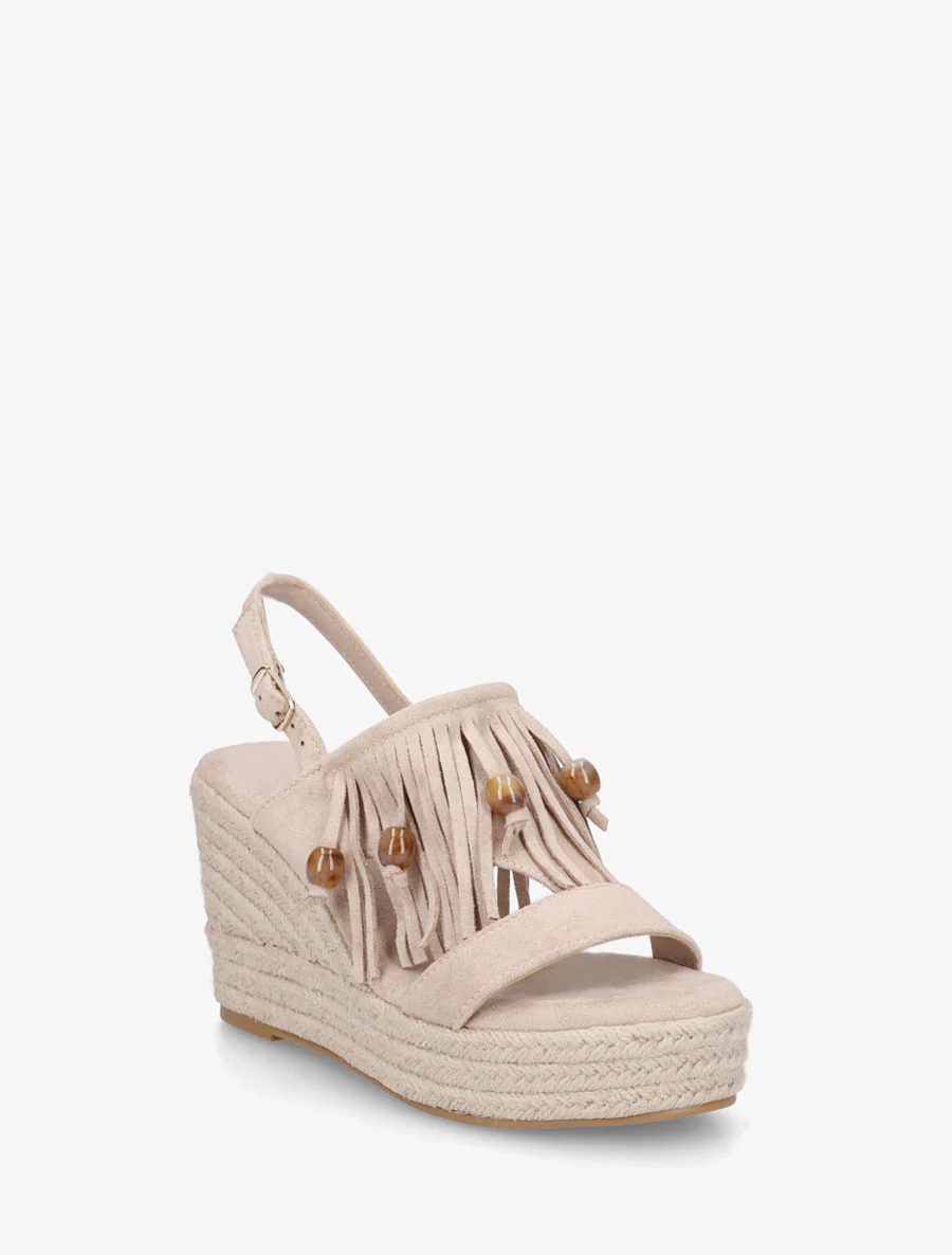 Sleehaksandalen met franjes van suèdine - Beige - Image 2