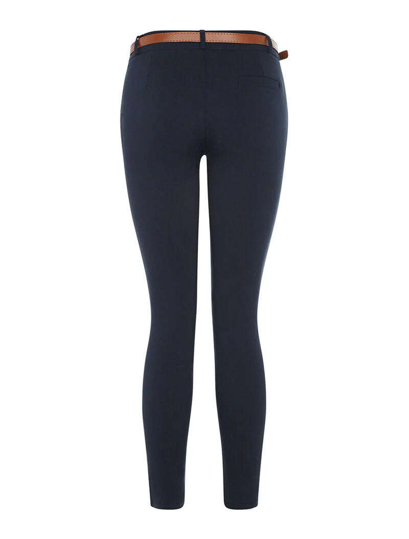 Slim broek met riem effen - marineblauw - Image 2