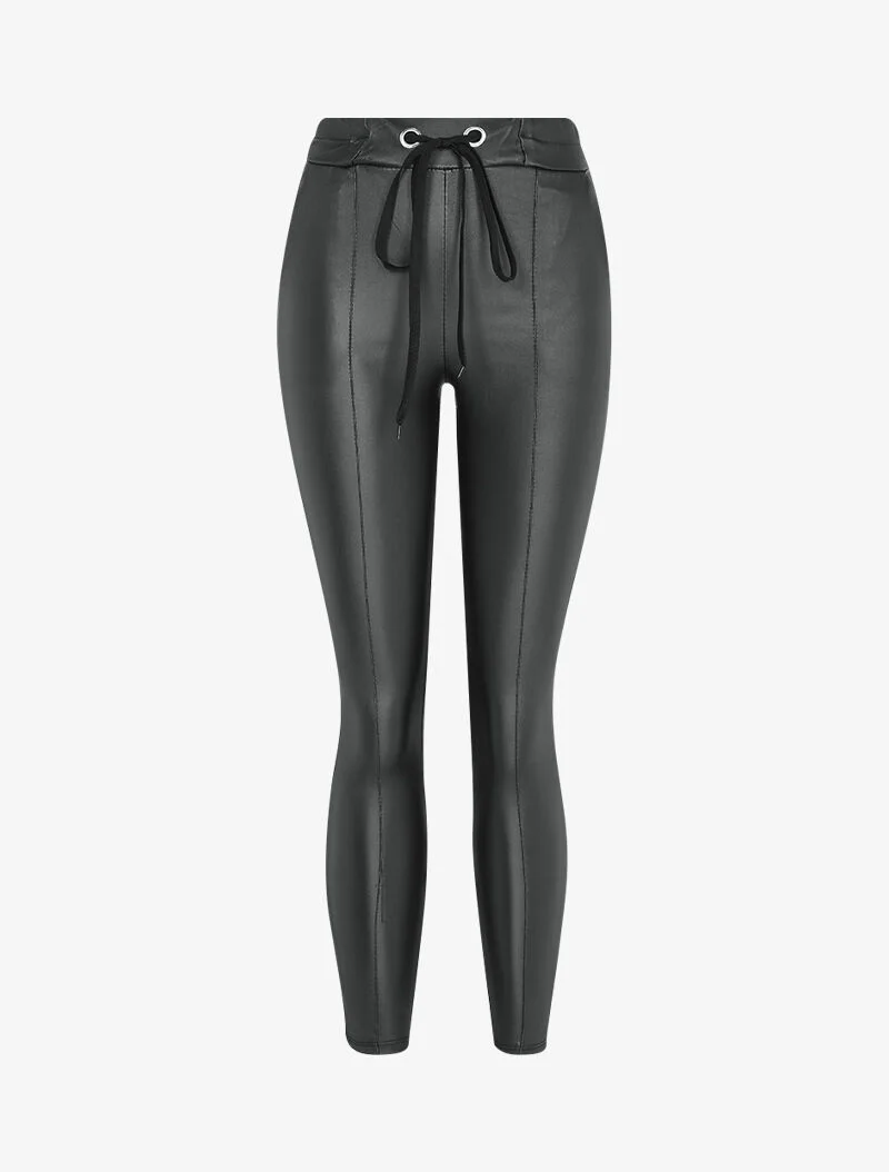 Gecoate slim fit broek met contrasterende naden - Zwart