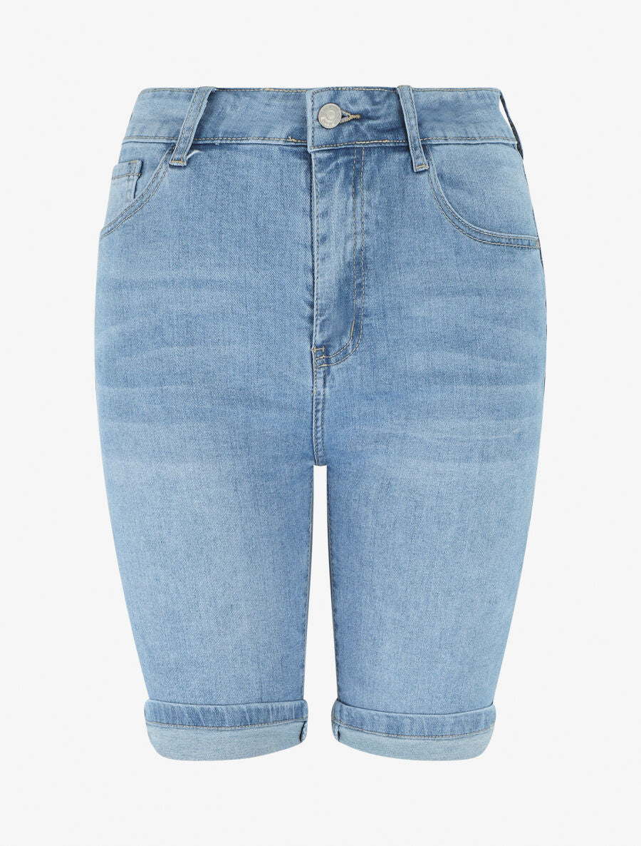 Slim-fit denim bermuda - Blauw