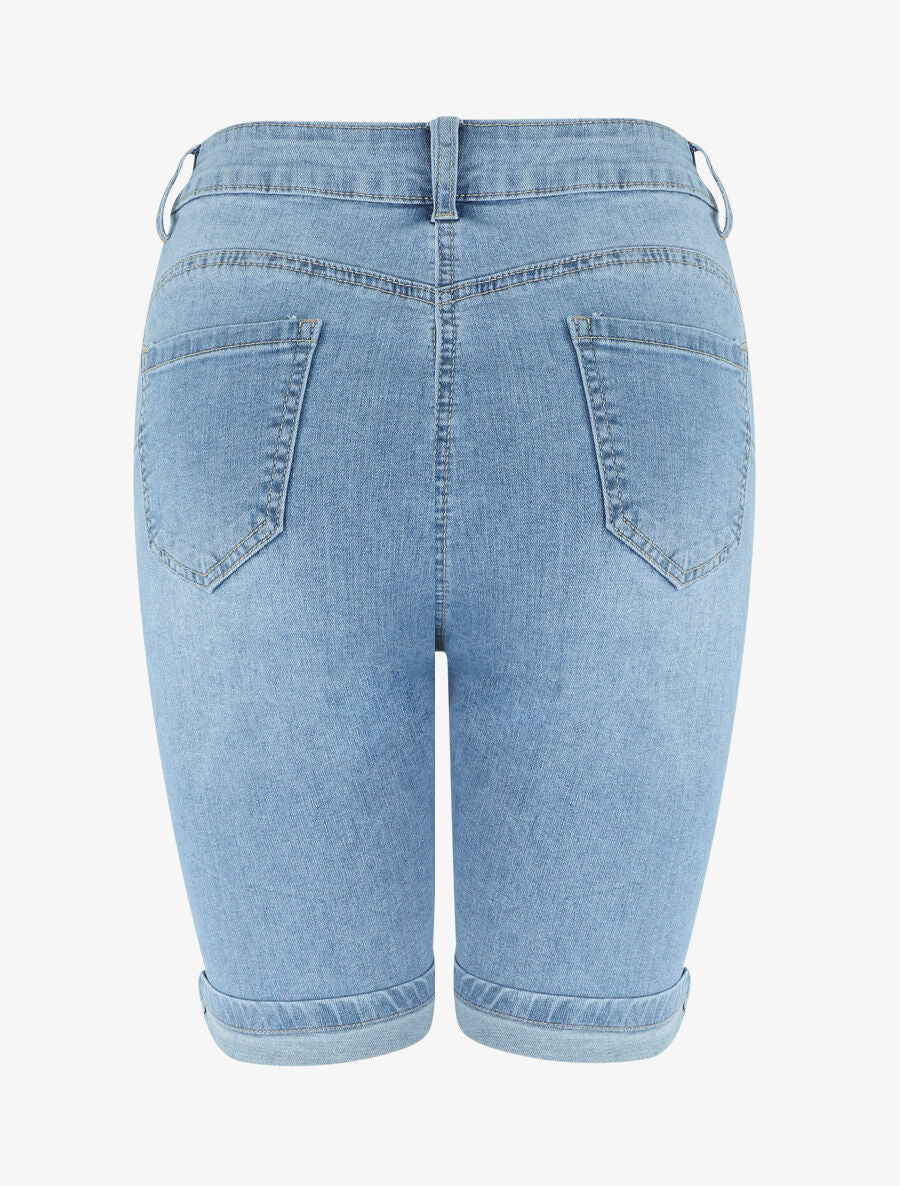 Slim-fit denim bermuda - Blauw - Image 2