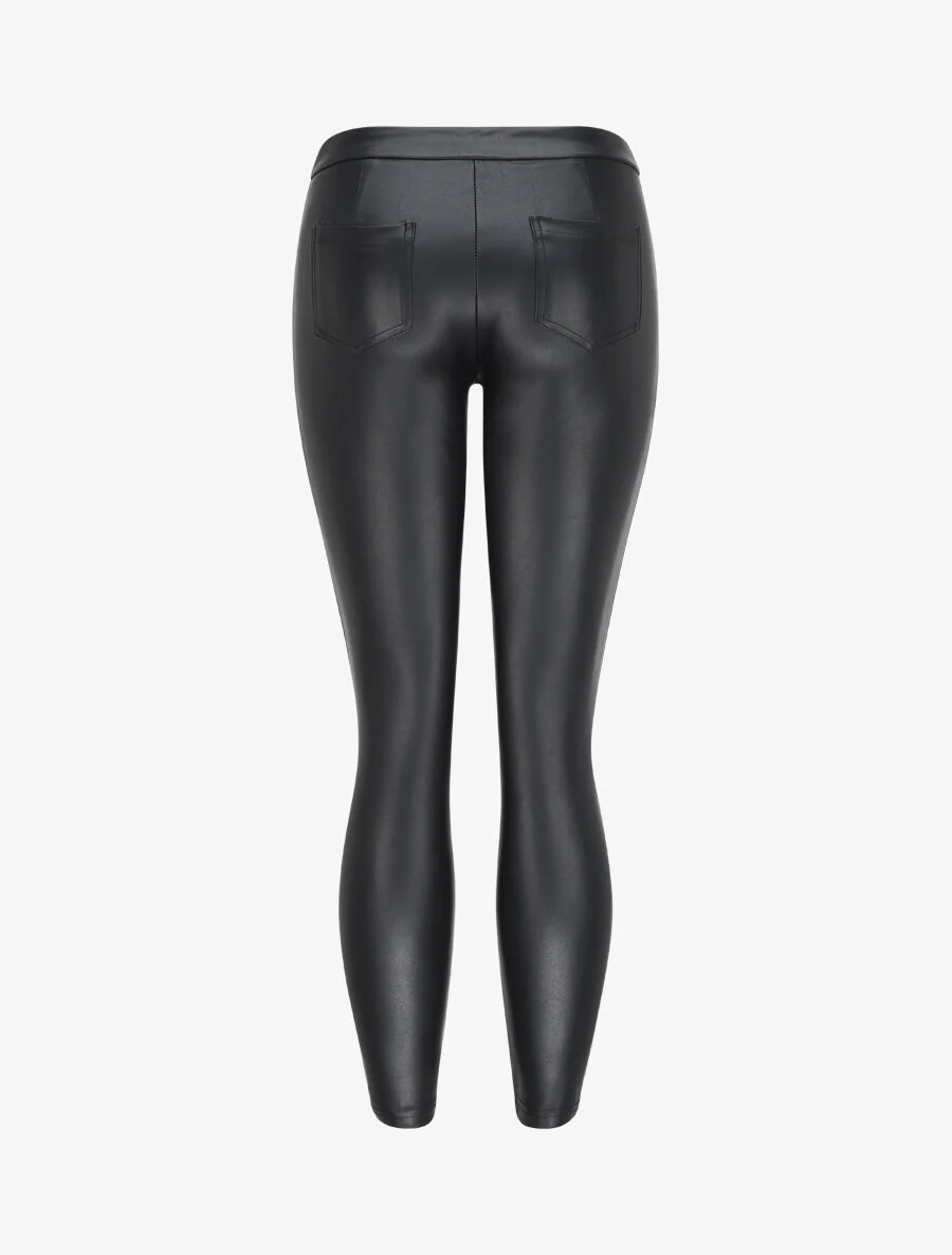 Slim fit imitatiebroek - Zwart - Image 2