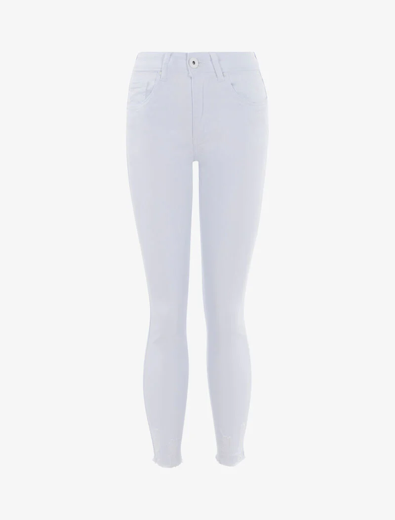 Slim jeans met gerafelde en versleten enkels - Wit