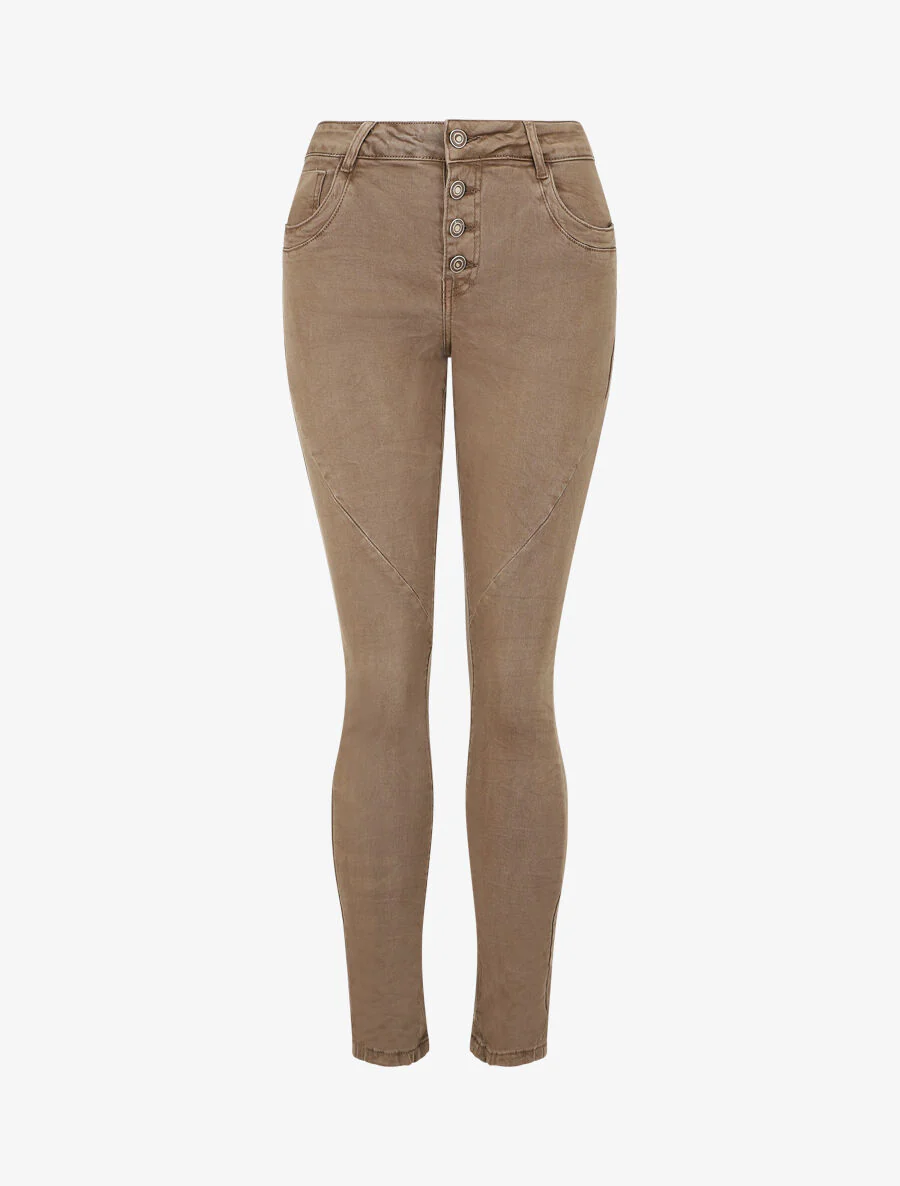 Slim-fit jeans met gerimpeld effect - Taupe