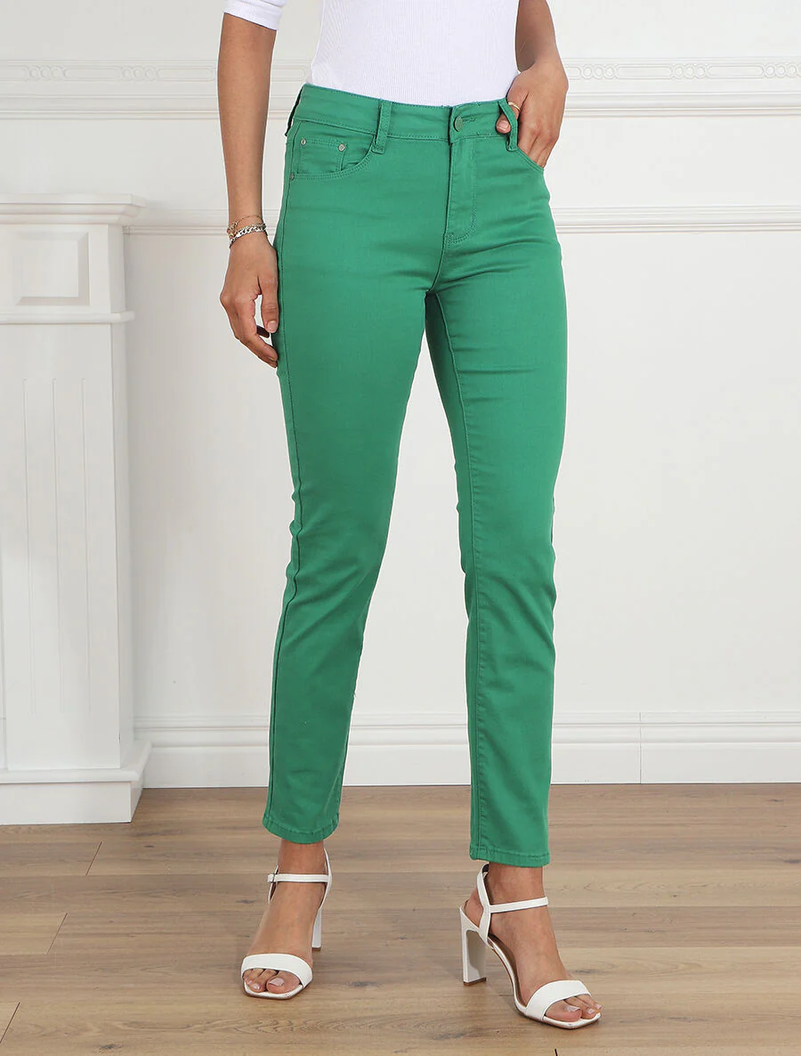 Slim fit jeans met hoge taille - groen - Image 4