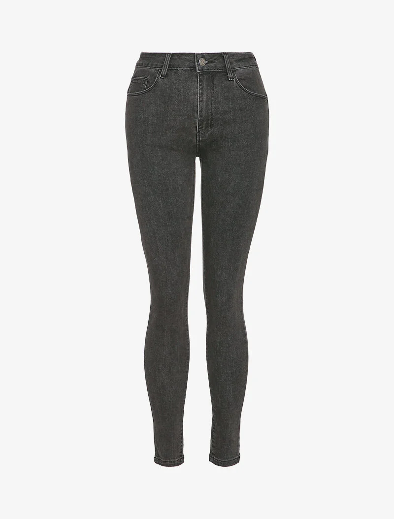 Hoge taille skinny jeans - Donkergrijs