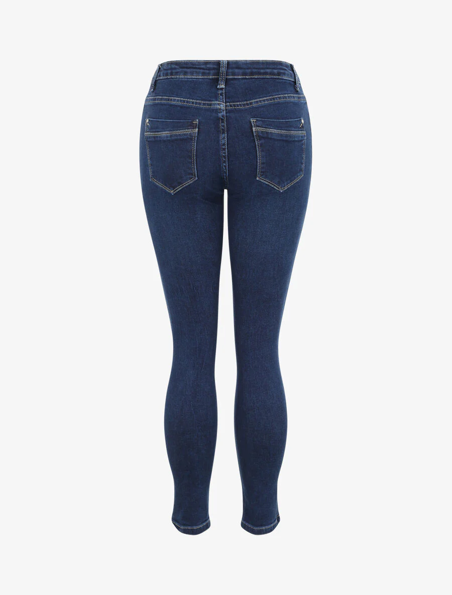Hoge taille effen skinny jeans - Donkerblauw - Image 2