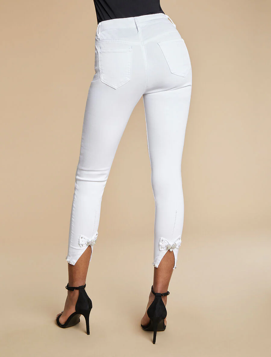 Slim jeans met strassranden - Wit - Image 2