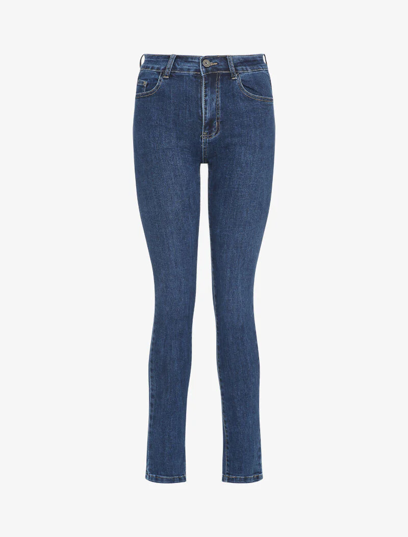 Slim fit jeans met stretch en zakken met strassdetails - Blauw