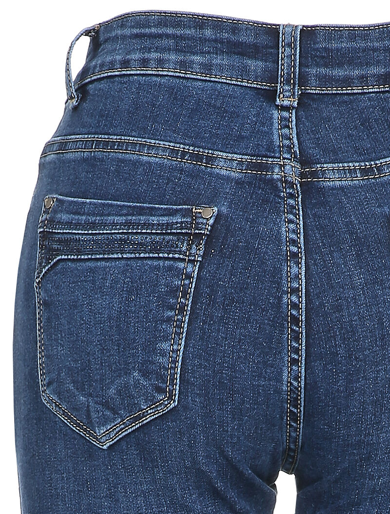 Slim fit jeans met stretch en zakken met strassdetails - Blauw - Image 3