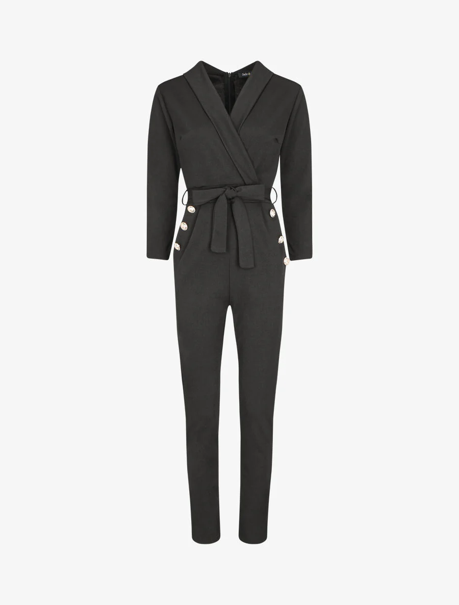 Slim-fit jumpsuit met overslaghals - zwart