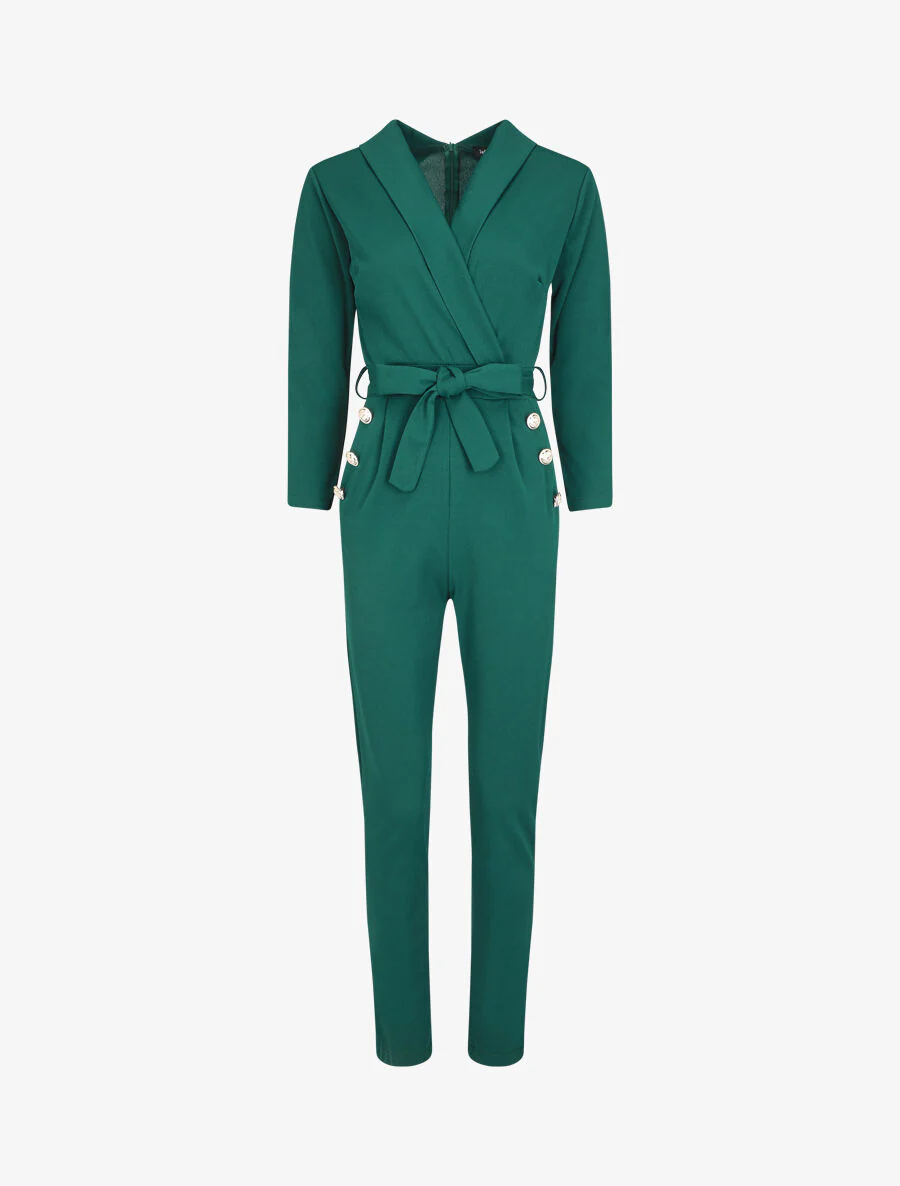 Slim-fit jumpsuit met overslaghals - groen