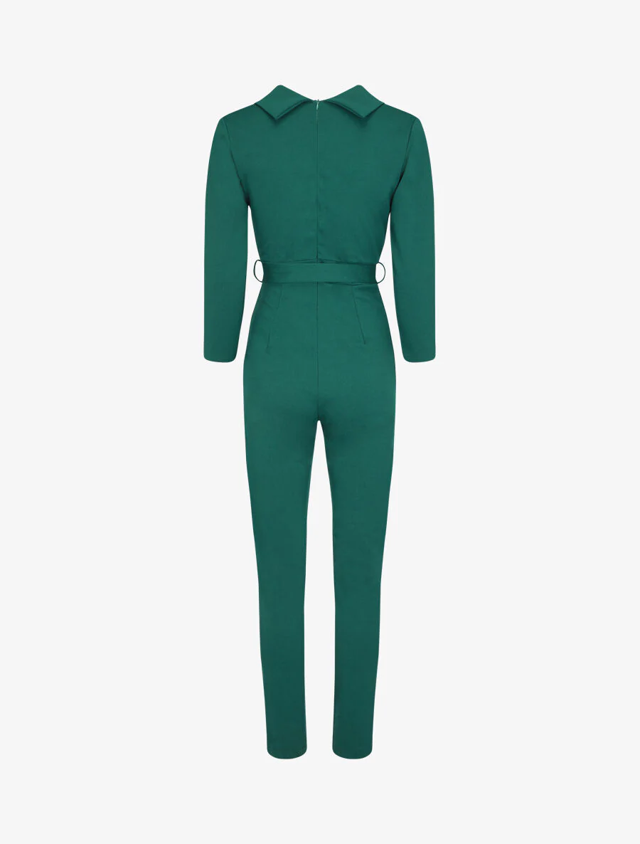 Slim-fit jumpsuit met overslaghals - groen - Image 2