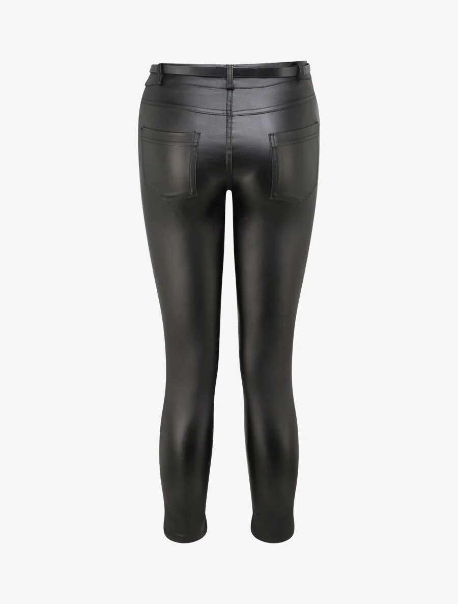 Slim fit leren look broek - Zwart - Image 2