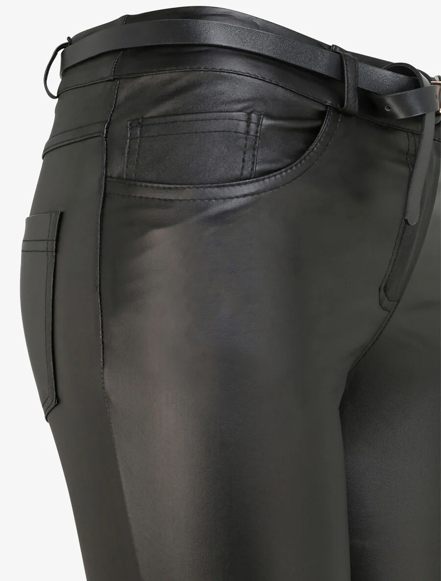 Slim fit leren look broek - Zwart - Image 3