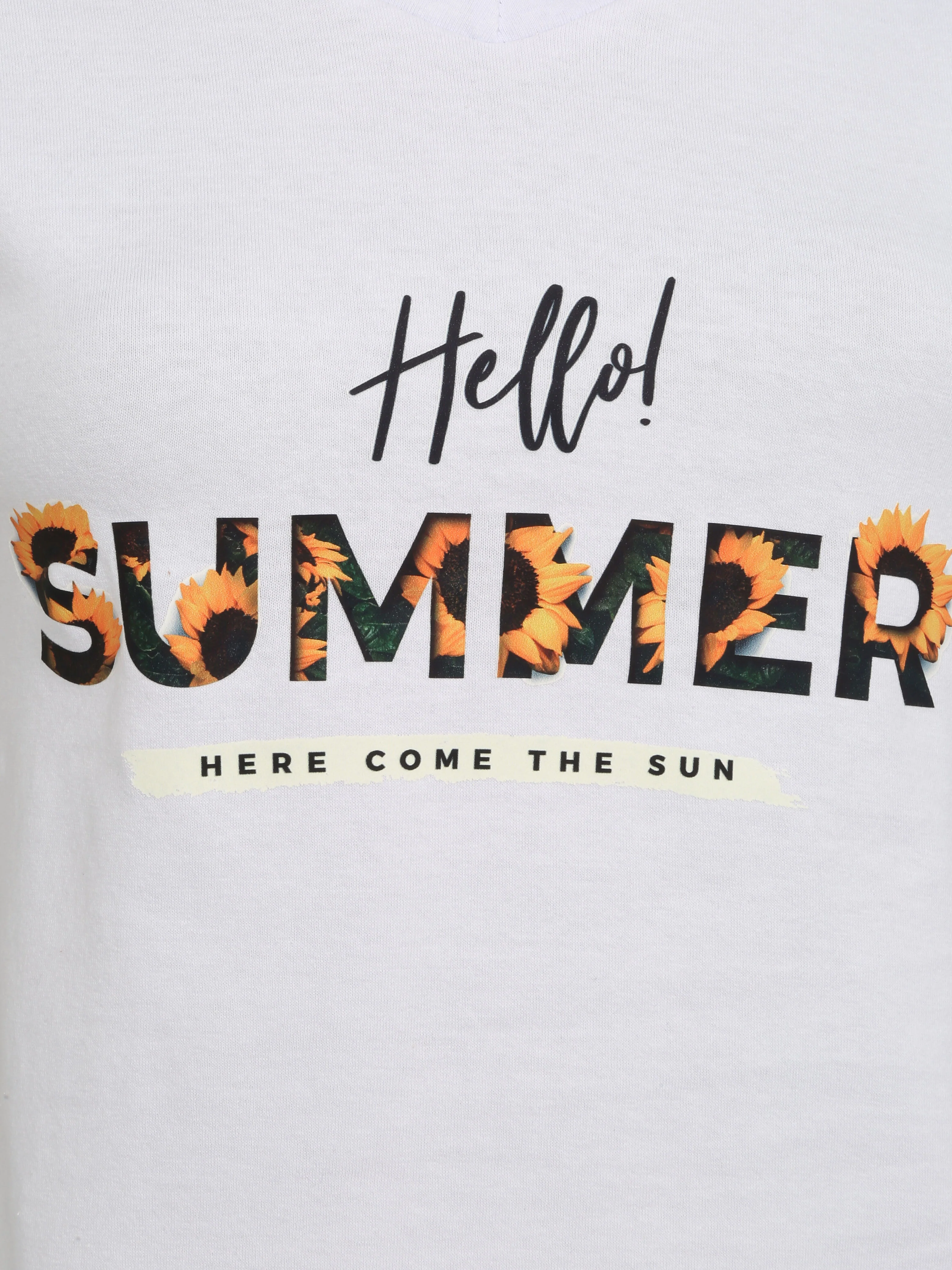 Slim fit T-shirt met boodschap en zonnebloemen - wit - Image 3