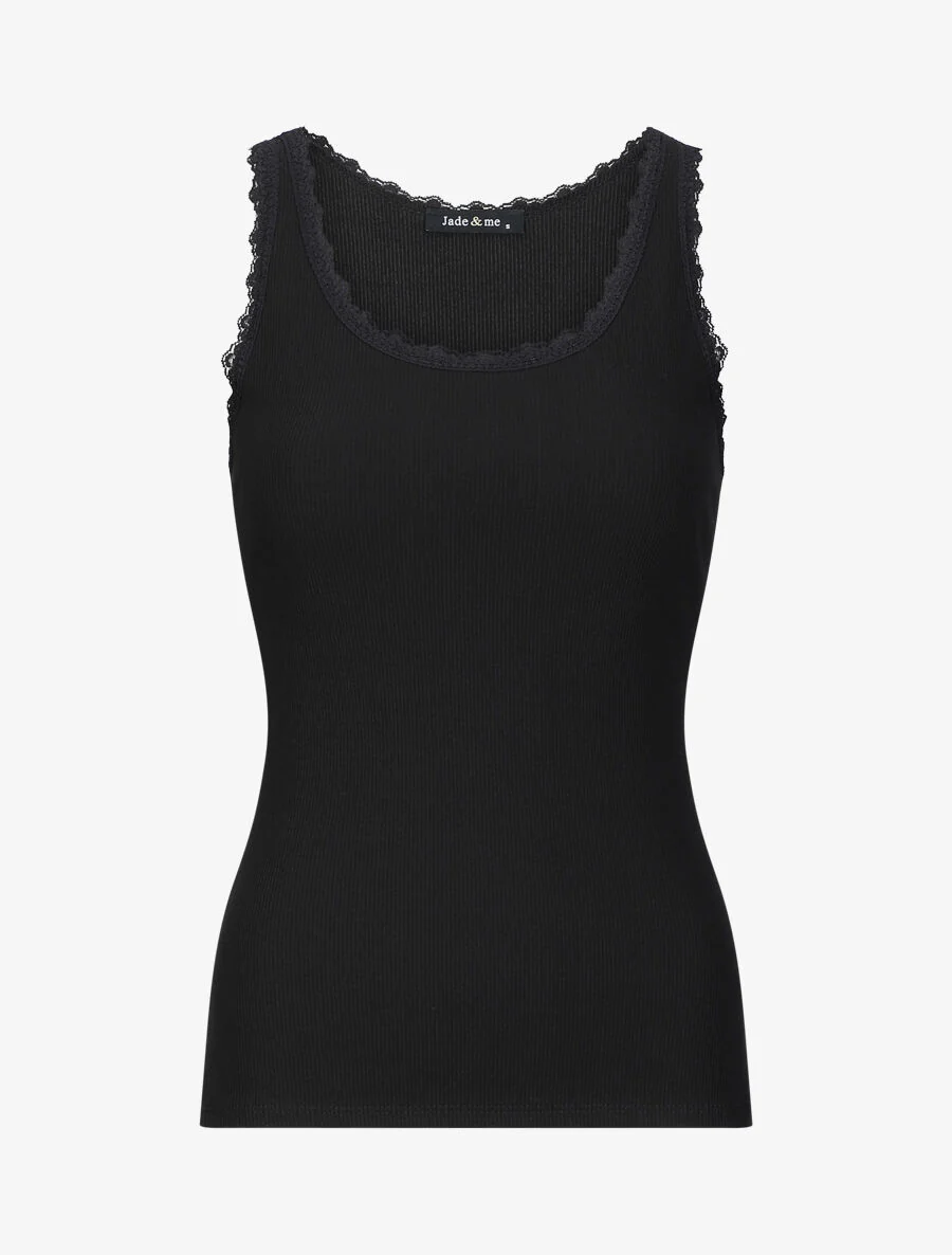 Slim-fit T-shirt met ronde kanten kraag - Zwart
