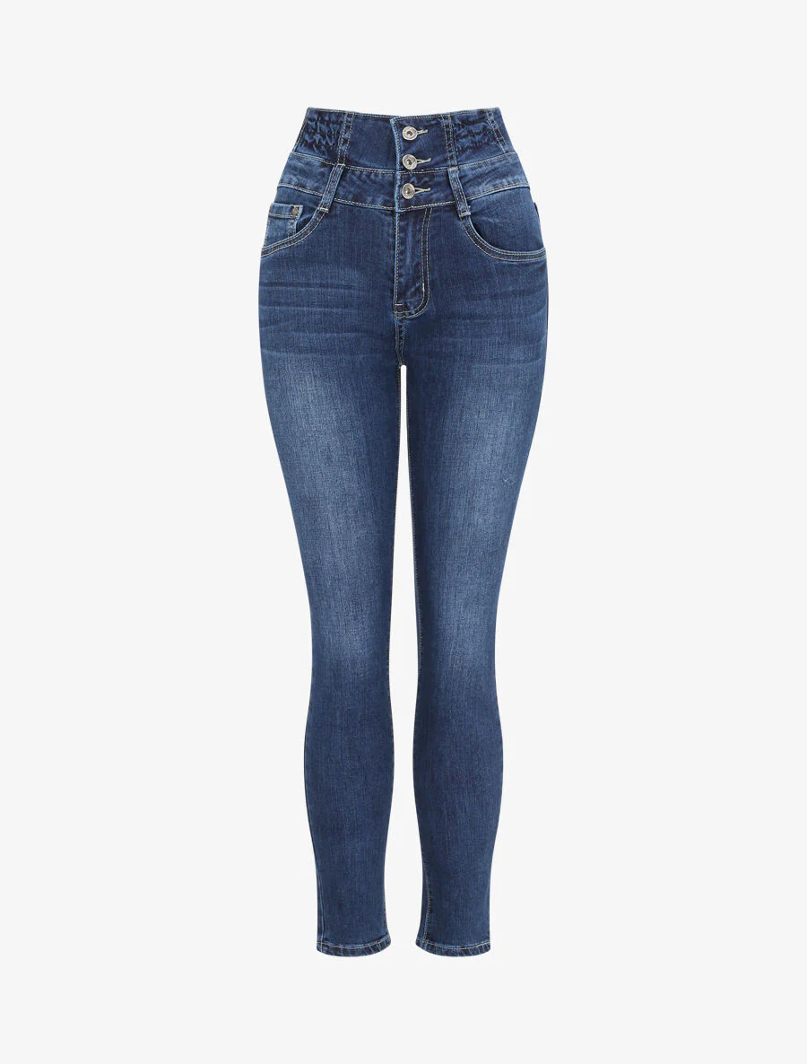 Empire taille geplooide skinny jeans - Donkerblauw