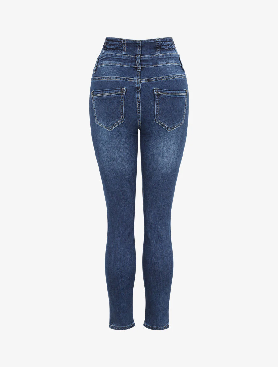 Empire taille geplooide skinny jeans - Donkerblauw - Image 2