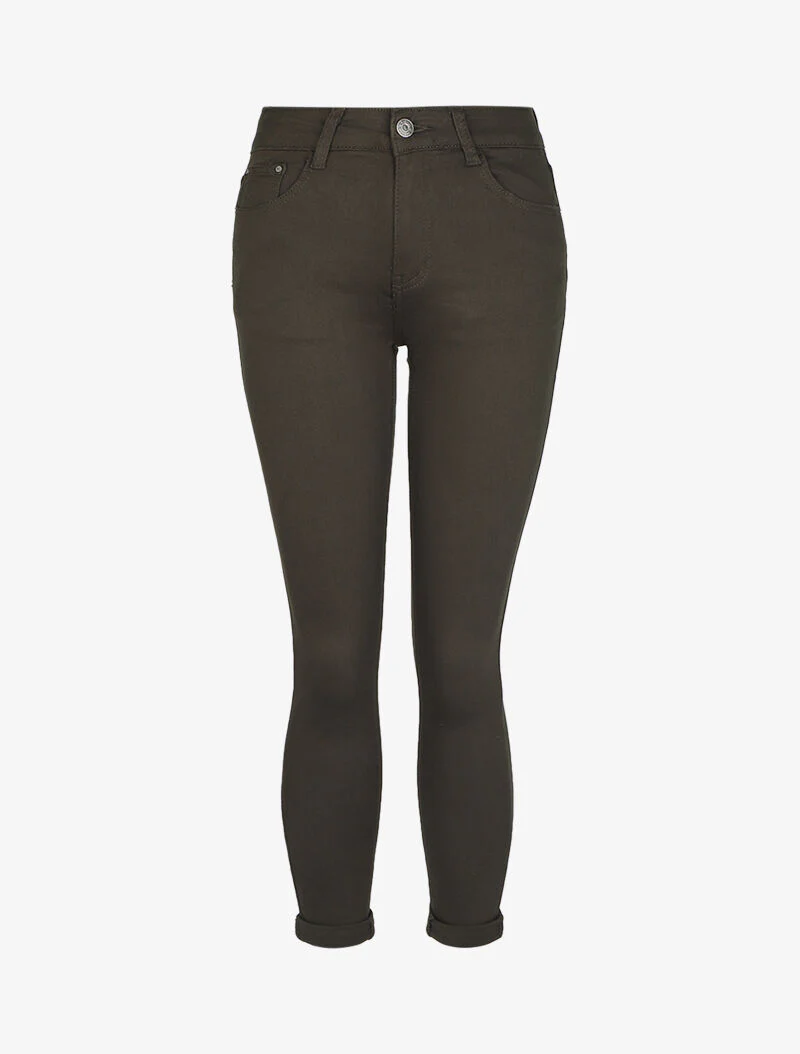 Slimme stretch jeans met hoge taille - Kakigroen