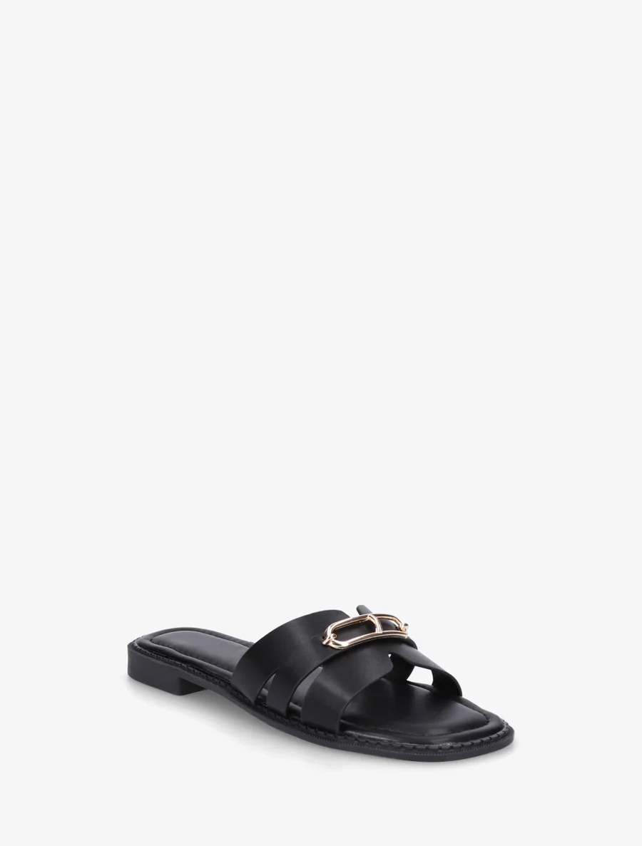 Slippers van imitatieleer met metalen inzetstuk - Zwart - Image 2