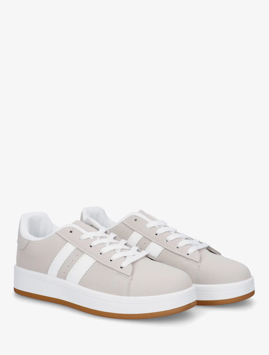 Sneakers in nubucklook met contrasterende banden - Grijs - Image 4