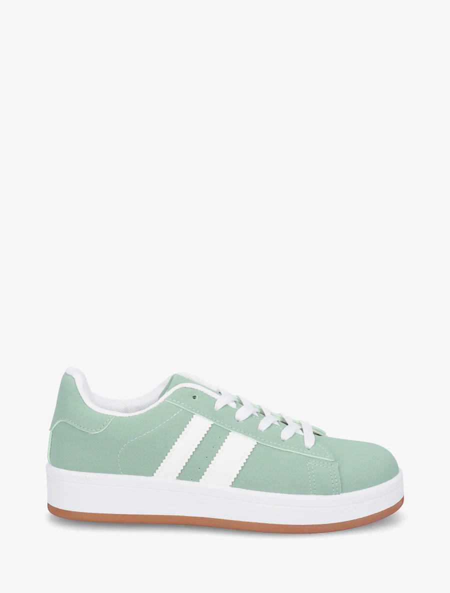 Sneakers in nubucklook met contrasterende banden - Groen