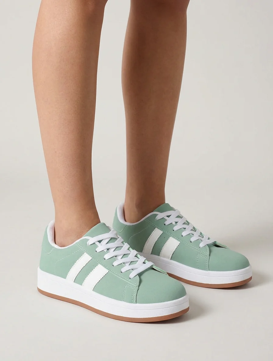 Sneakers in nubucklook met contrasterende banden - Groen - Image 5