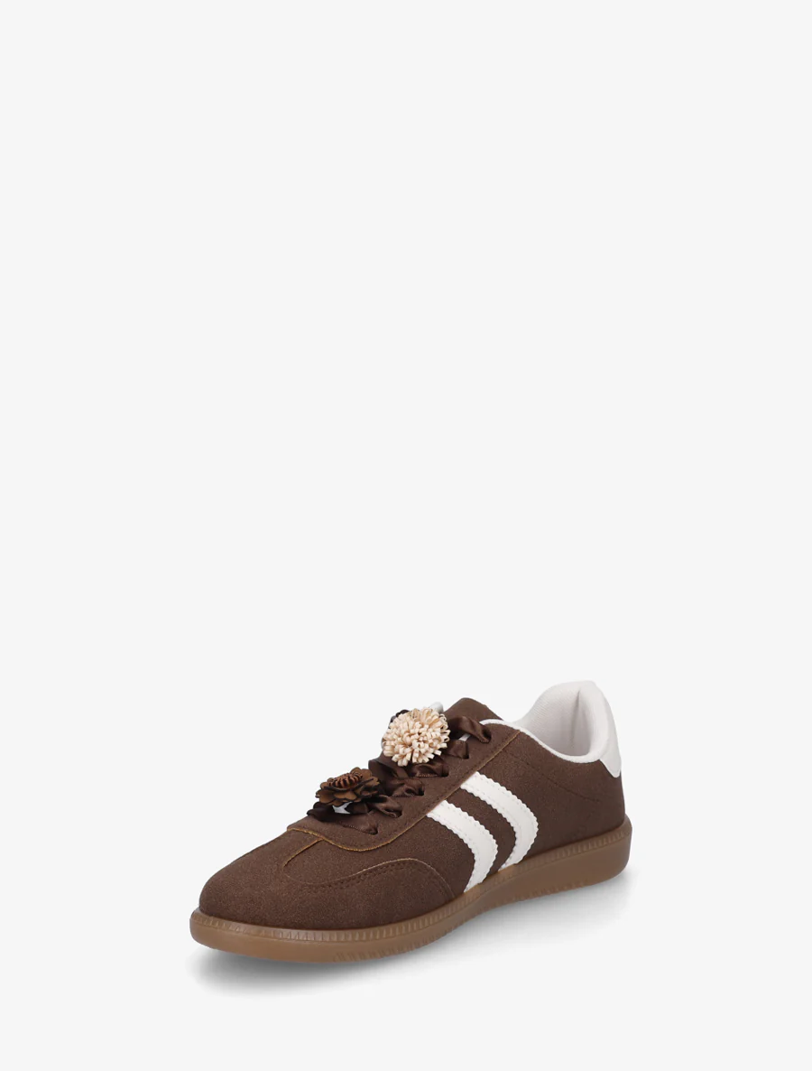 Sneakers met bloemen- en houten parelinzetstukken - Bruin - Image 3