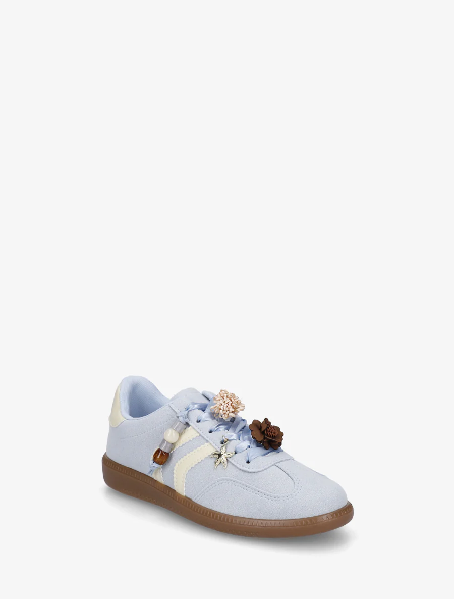 Sneakers met bloemen- en houten parelinzetstukken - Lichtblauw - Image 2