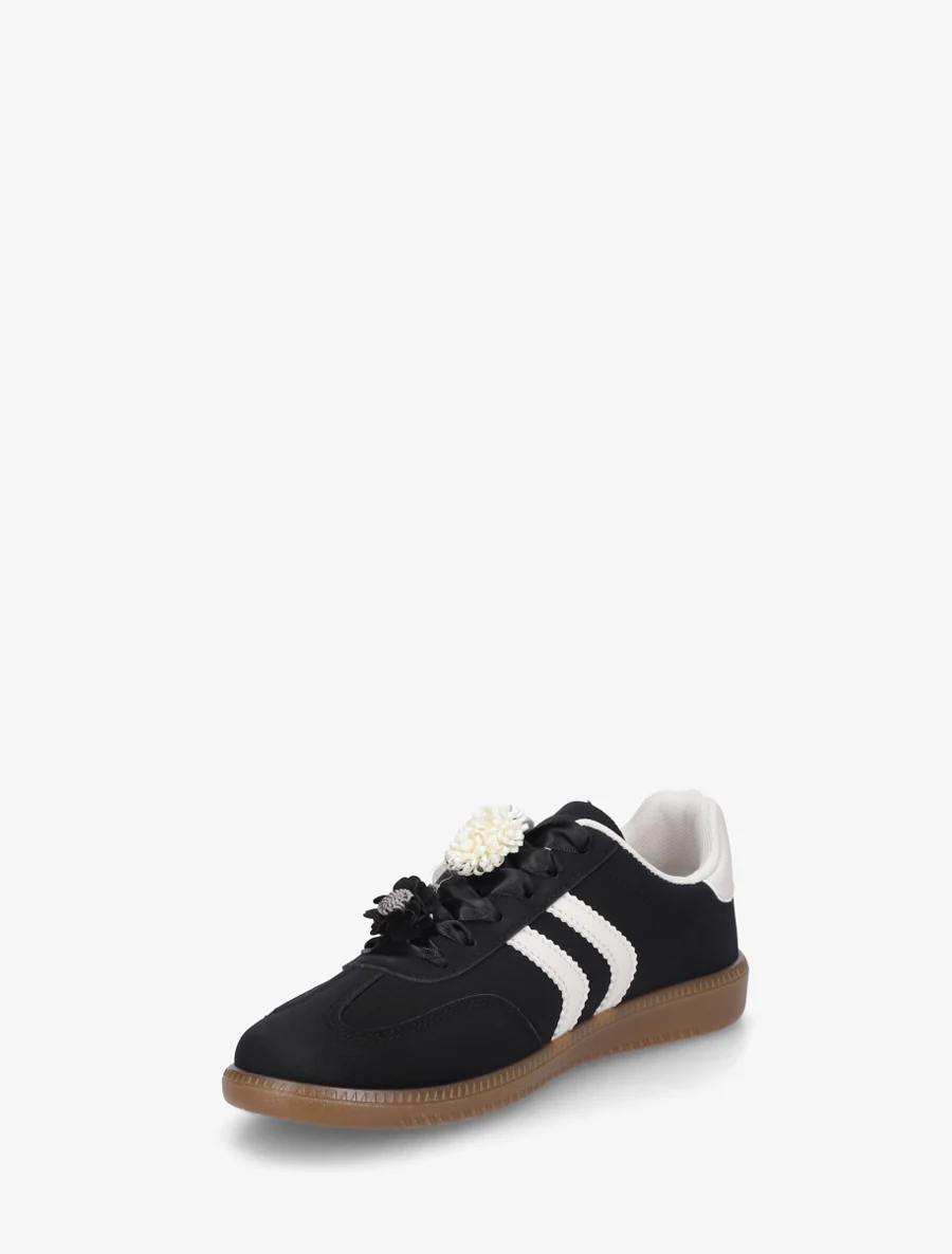 Sneakers met bloemen- en houten parelinzetstukken - Zwart - Image 3
