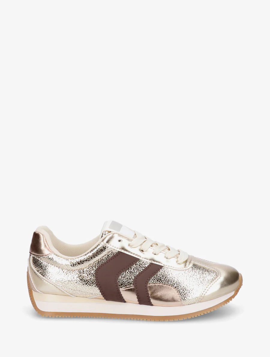 Sneakers met contrasterende hiel en dubbele veters. - Goud
