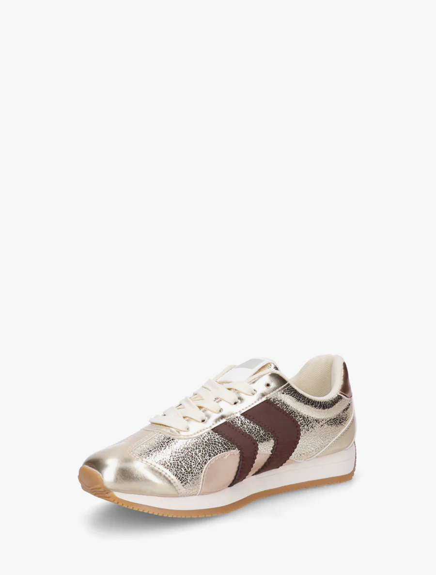 Sneakers met contrasterende hiel en dubbele veters. - Goud - Image 3