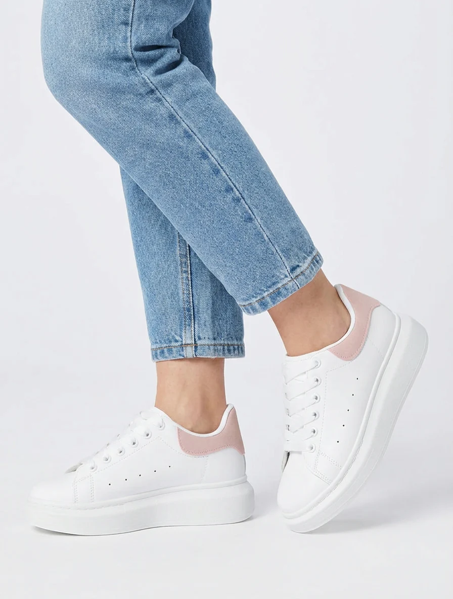 Sneakers met contrasterende hielversteviging - Wit/roze - Image 5