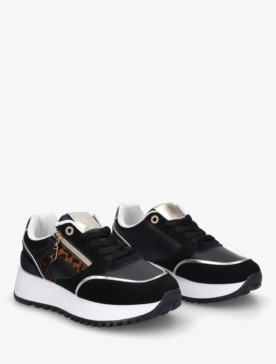 Sneakers met decoratieve rits en ongelijke banden - Zwart - Image 4