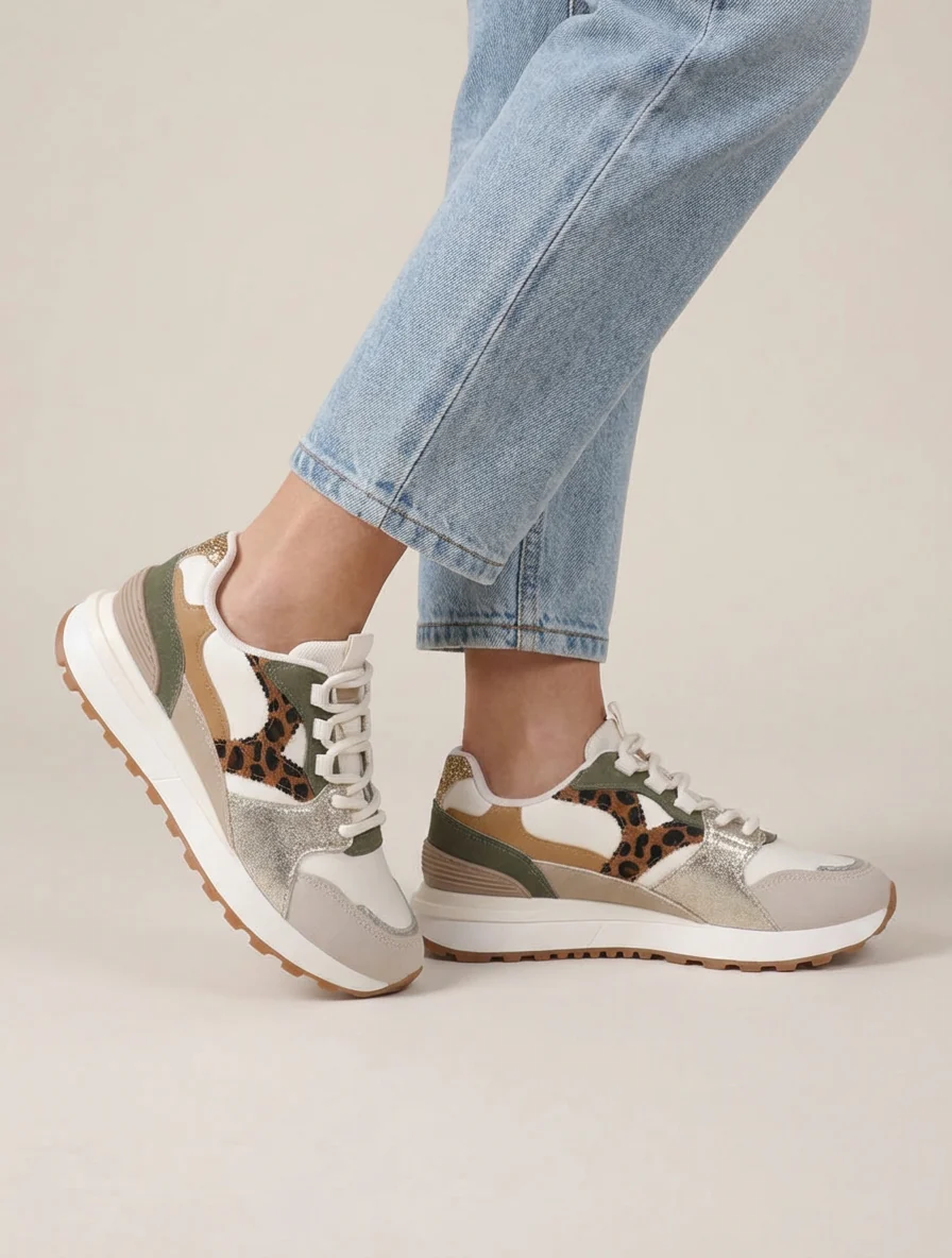 Sneakers met fantasie-inzetstukken - Beige - Image 5