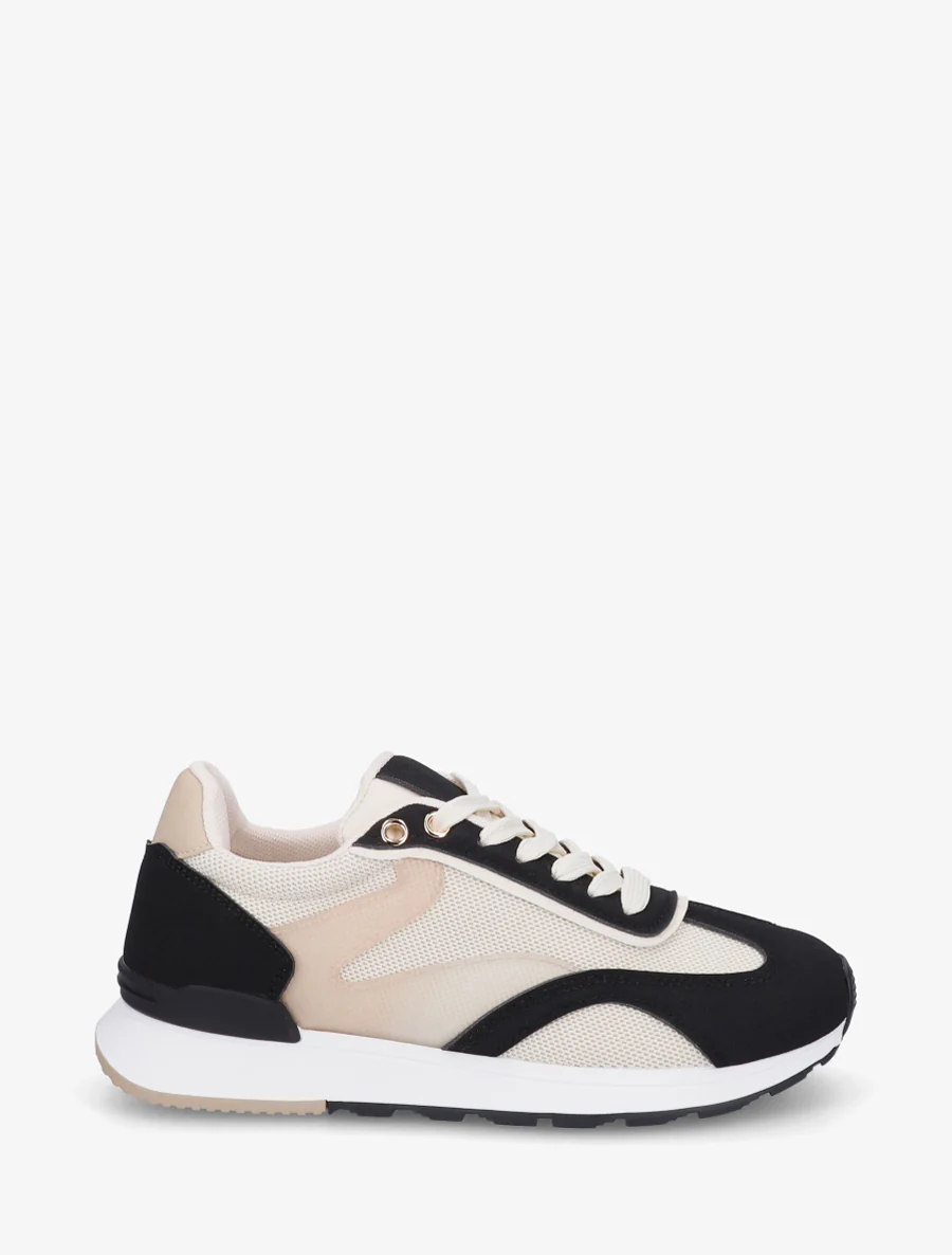 Sneakers met gestileerde strepen en nubuck-effect inzetstuk - Zwart
